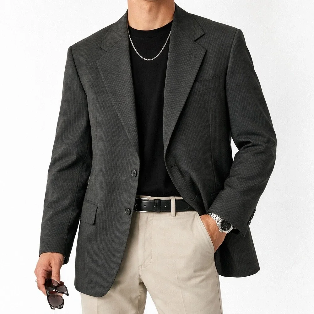 Dominic D'Bruzzi Grodins Mens Dark Gray Pinstripe Blazer Sport Coat Jacket 40R